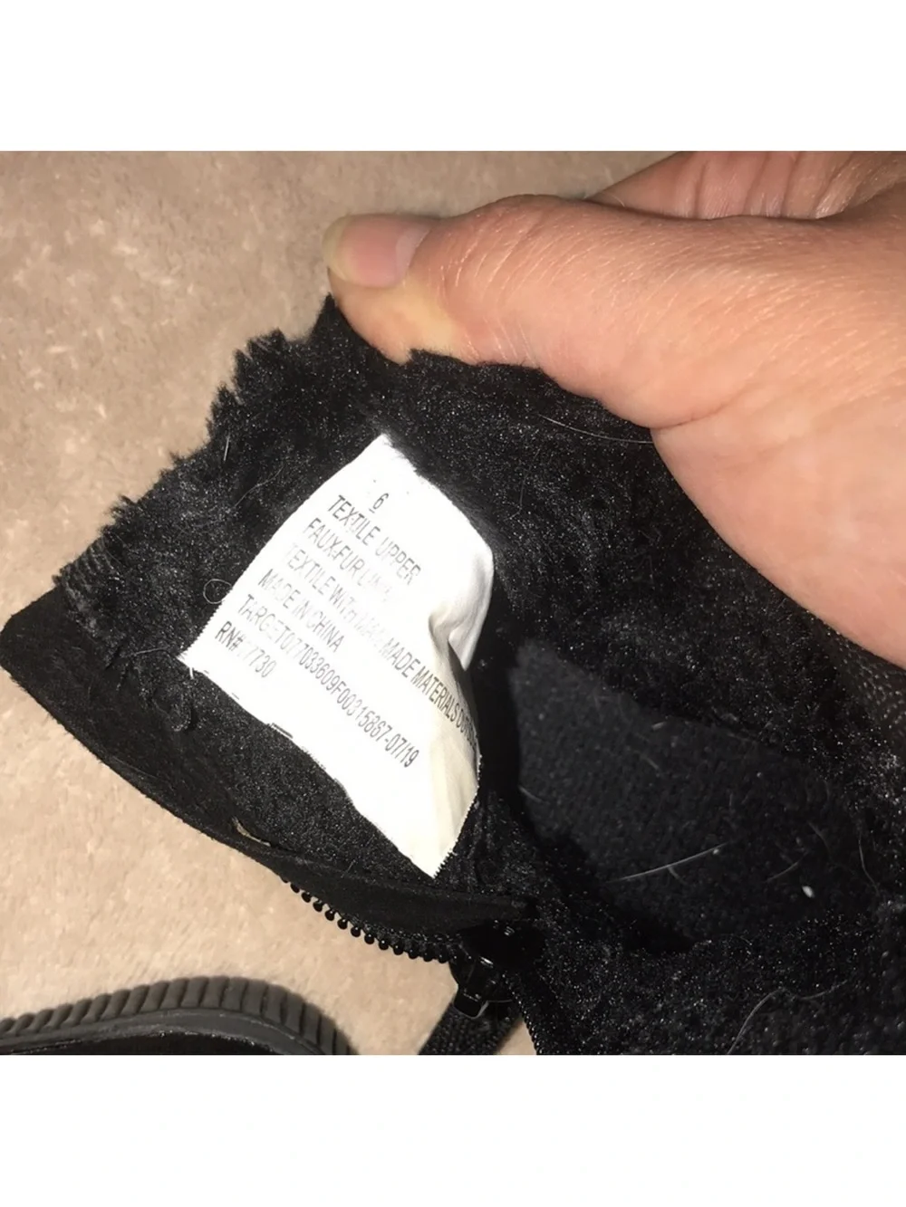 Cat & Jack size 6 Black Faux fur Suede Ankle Boots side zip